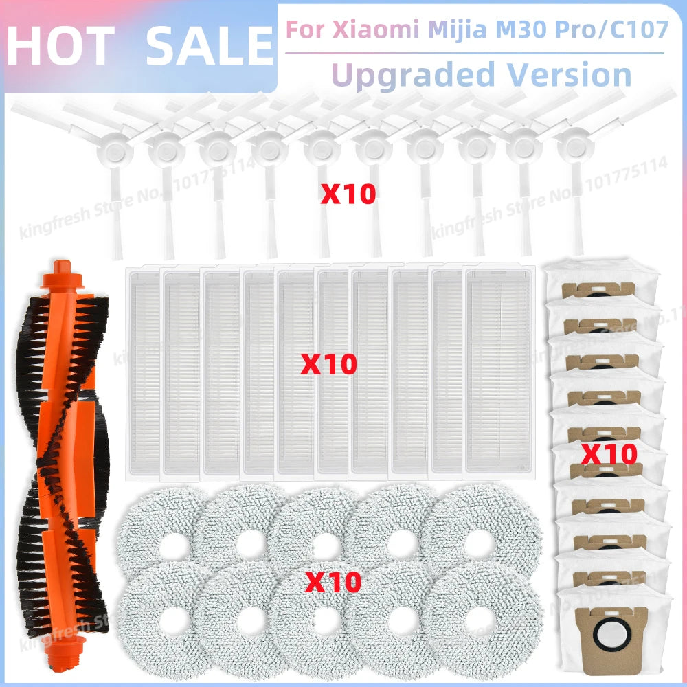 Fit For Xiaomi Mijia M30 Pro /C107 Robot Vacuum Parts Roller Side Brush Cover Hepa Filter Mop Cloth Bracket Dust Bag Accessories