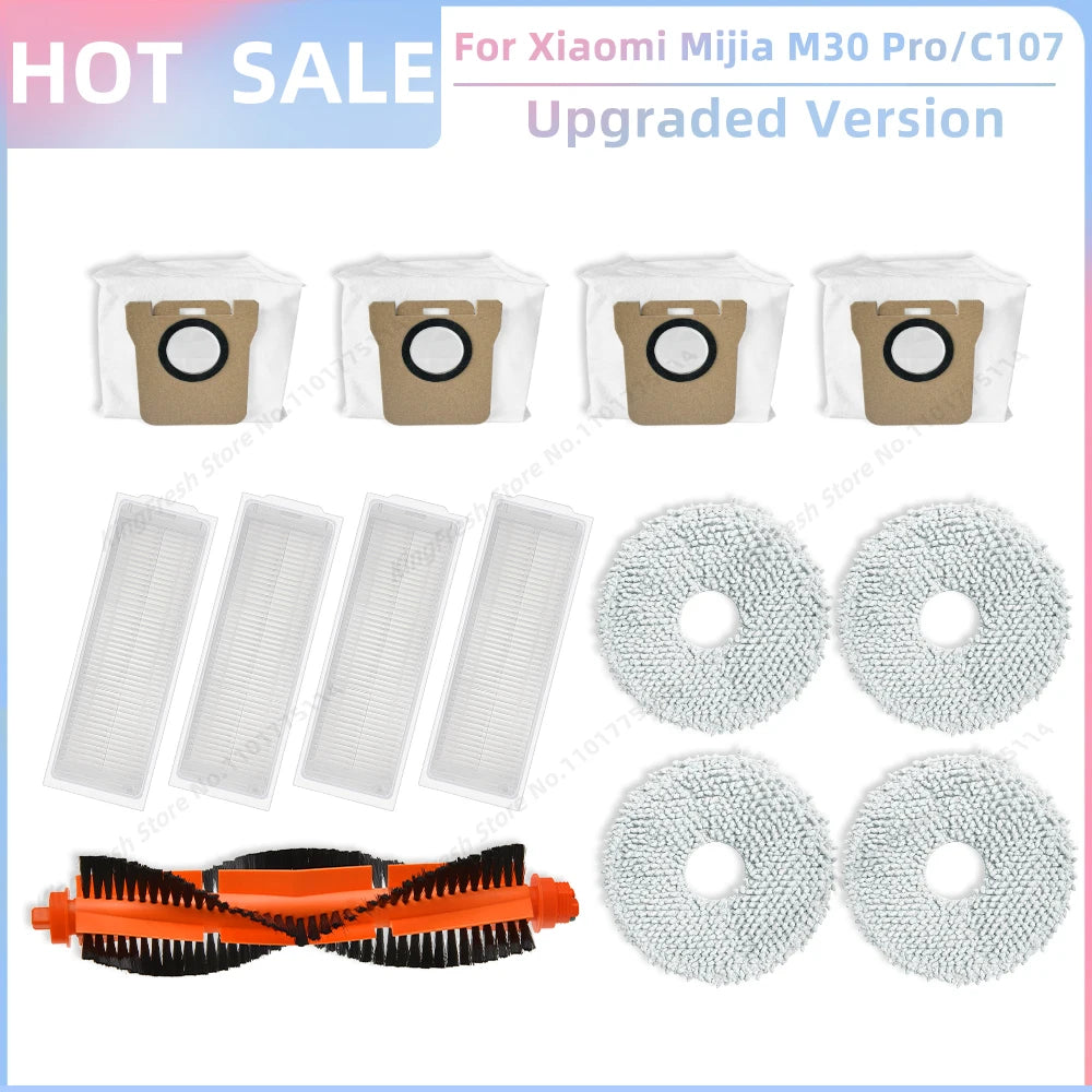Fit For Xiaomi Mijia M30 Pro /C107 Robot Vacuum Parts Roller Side Brush Cover Hepa Filter Mop Cloth Bracket Dust Bag Accessories