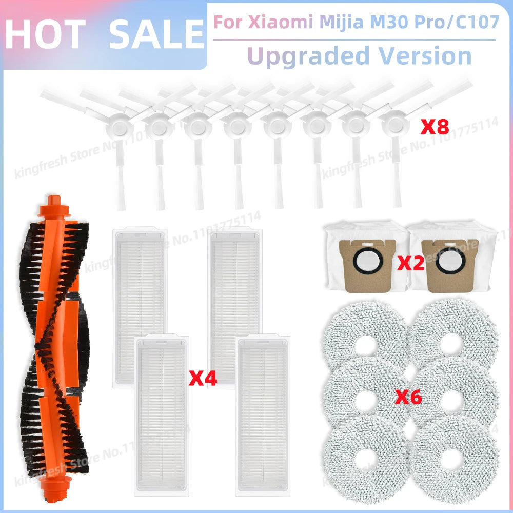 Fit For Xiaomi Mijia M30 Pro /C107 Robot Vacuum Parts Roller Side Brush Cover Hepa Filter Mop Cloth Bracket Dust Bag Accessories