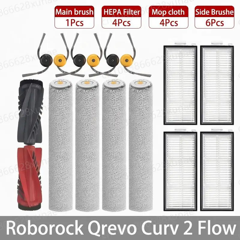 Roborock Qrevo Curv 2 Flow/Qrevo Curv 2 Flow Robot Vacuum Accessorie Main Side Brushe Mop Cloth HEPA Filter Dust Bag Spare Parts