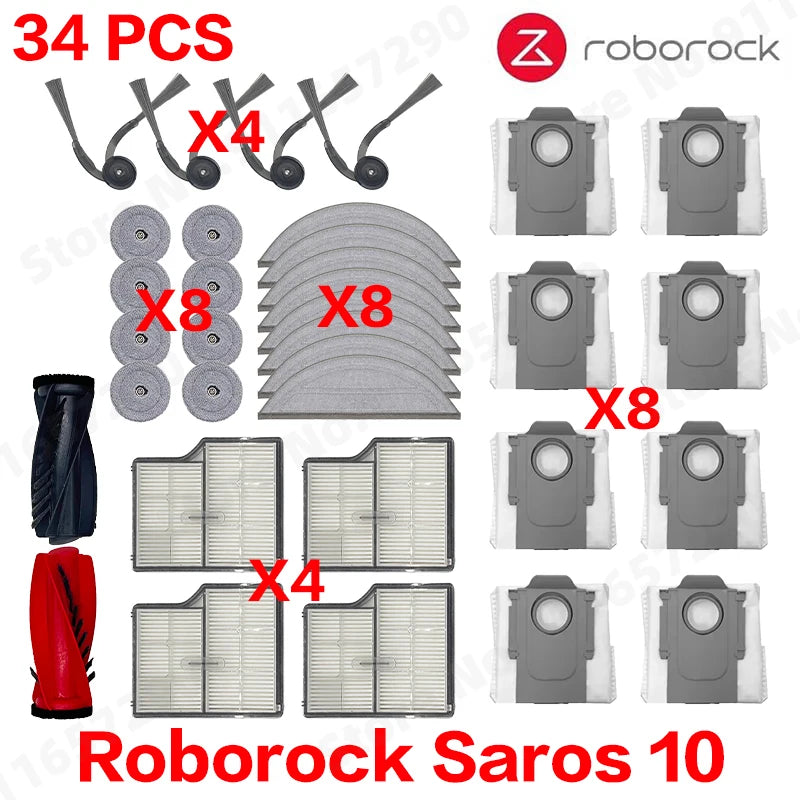 Roborock Saros 10 Accessories Main Roller Side Brush Hepa Filter Mop Cloth Dust Bag Robot Vacuum Cleaner Parts