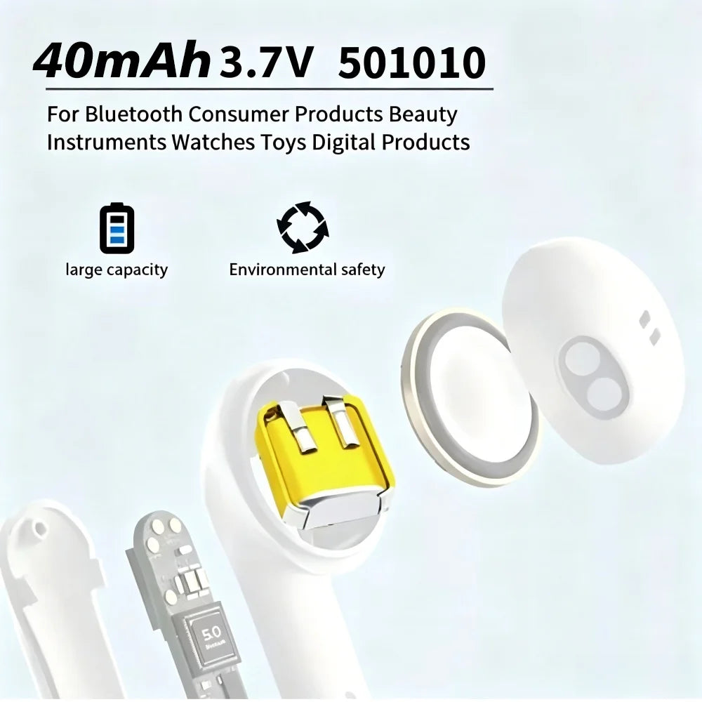 501010 Battery 3.7V 40mAh Lipo Rechargeable Polymer Lithium 
