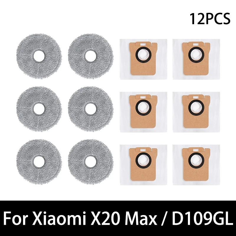 For Xiaomi X20 Max / D109GL Robot Vacuum Parts Main Brush Side Brush Hepa Filter Mop Cloth Dust Bag Replacement Accessories