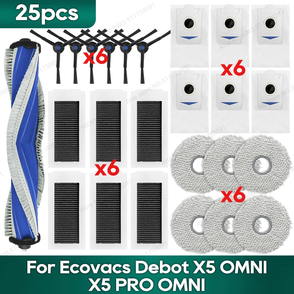Compatible for Ecovacs X5 OMNI / X5 PRO OMNI Robot Vacuum Cleaner Dust Bags Accessories Main Side Brush Mop Cloth Replacement