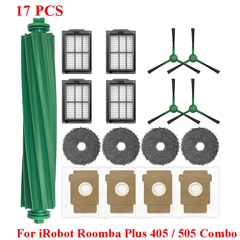 For Irobot Roomba Plus 405 Combo/505 Combo Robot Vacuum Cleaner Main Brushes Side Mop Cloths Filters Dust Bags Accessories Kit