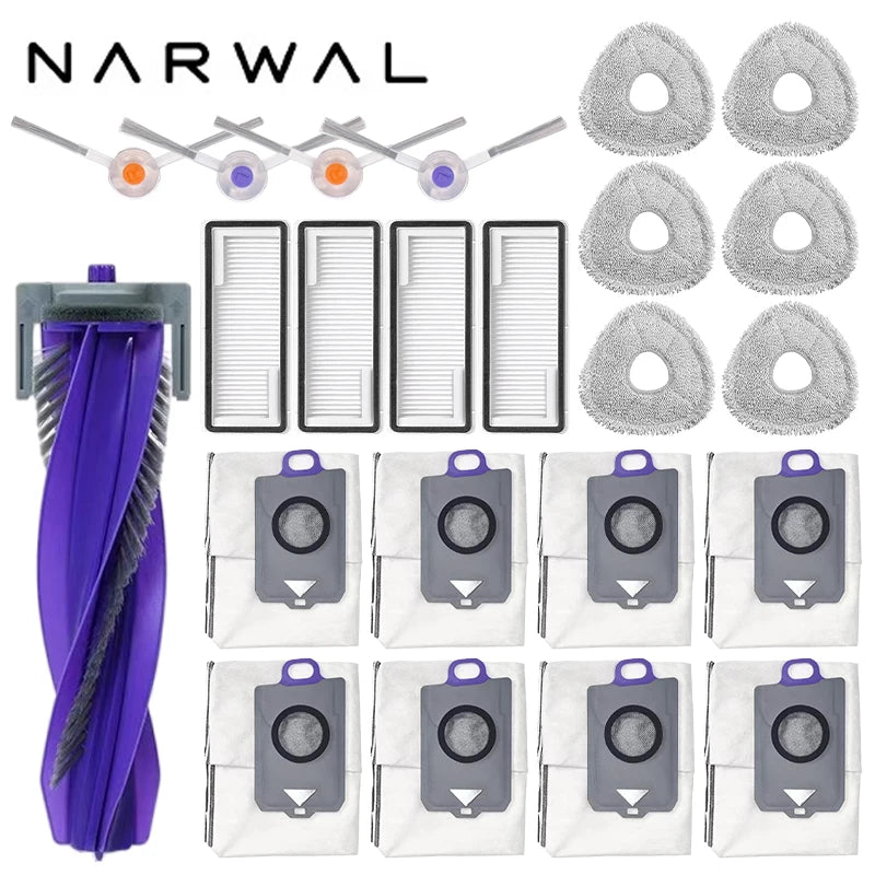 Narwal Freo Z Ultra Robot Vacuum Spare Parts Main Side Brushes Mop Cloths HEPA Filters Dust Bags Accessories