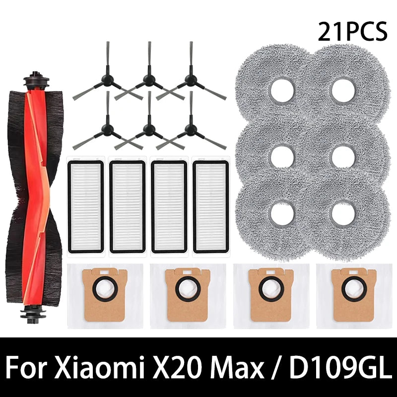 For Xiaomi X20 Max / D109GL Robot Vacuum Parts Main Brush Side Brush Hepa Filter Mop Cloth Dust Bag Replacement Accessories