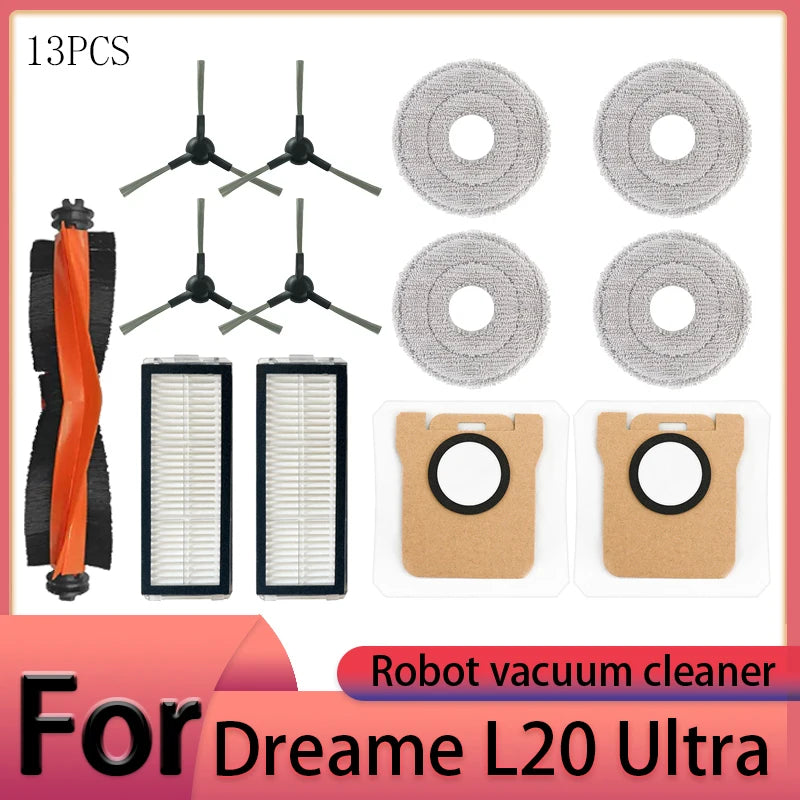 Dreame L20 Ultra Robot Vacuum Cleaner Accessories Main Brush Side Brush HEPA Filter Mop Cloths Dust Bag Spare Par