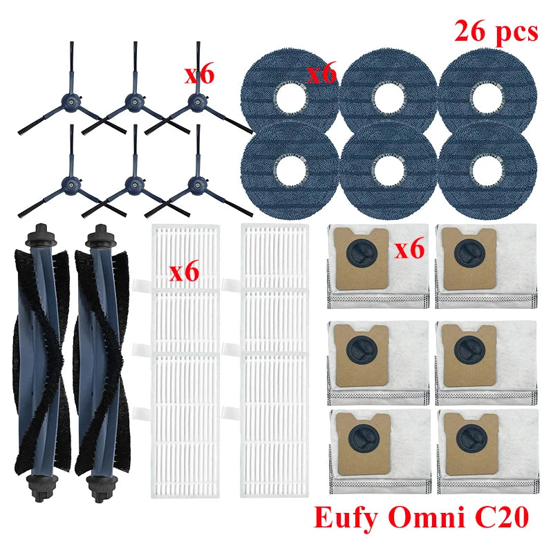 Replacement For Eufy Omni C20 Sweeper Robot Vacuum Cleaner Part Main Side Brush Mop Cloth Hepa Filter Parts Dust Bag Accessories