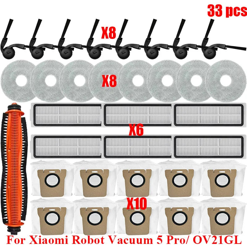 Fit For Xiaomi Robot Vacuum 5 Pro/ OV21GL Robot Vacuum Cleaner Main Side Brush Hepa Filter Mop Cloths Dust Bag Replacement Parts