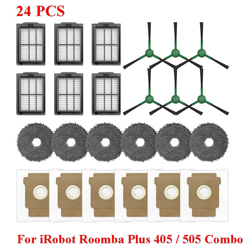 For Irobot Roomba Plus 405 Combo/505 Combo Robot Vacuum Cleaner Main Brushes Side Mop Cloths Filters Dust Bags Accessories Kit