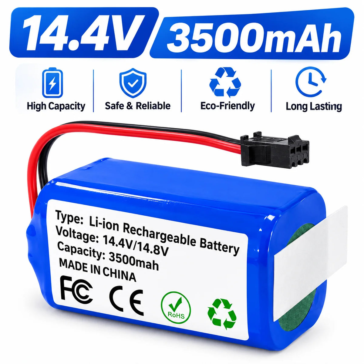14.4V 2600mAh Li-ion Replacement Battery for Robot Vacuum De