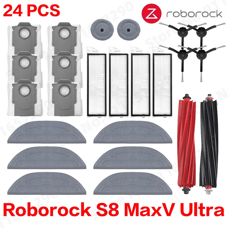 Roborock S8 MaxV Ultra Robot Vacuum Spare Parts Main Side Brushes Mop Cloths HEPA Filters Dust Bags Accessories