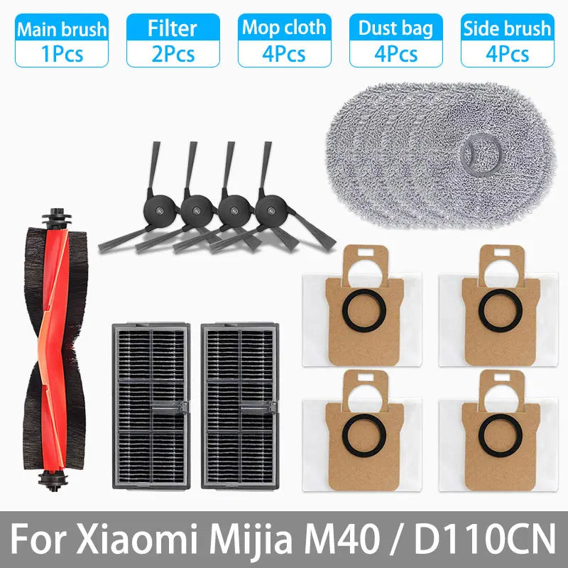 For XIAOMI MIJIA M40 D110CN OMNI Infinite Robot Replacement Parts Main Side Brush Hepa Filter Mop Cloth Dust Bag Accessories