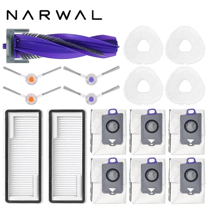 Narwal Freo Z Ultra Robot Vacuum Spare Parts Main Side Brushes Mop Cloths HEPA Filters Dust Bags Accessories