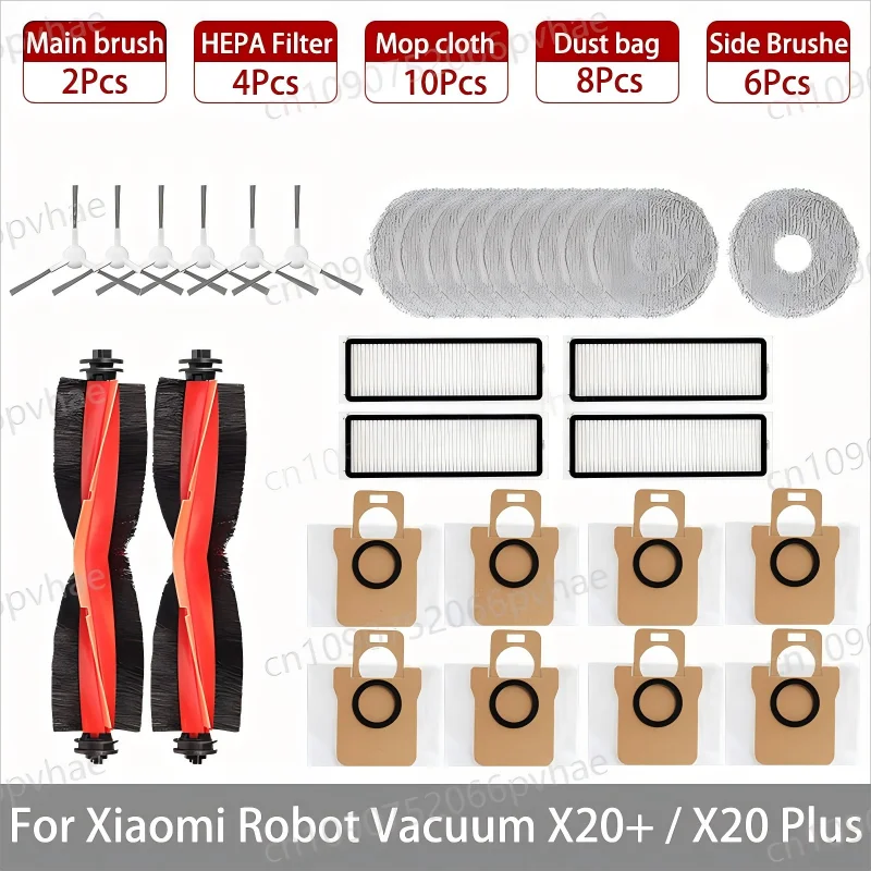 For Xiaomi Robot Vacuum X20+ / X20 Plus Parts Accessories Main Brush Side Brush Hepa Filter Mop Cloth Dust Bag Replacement Spare