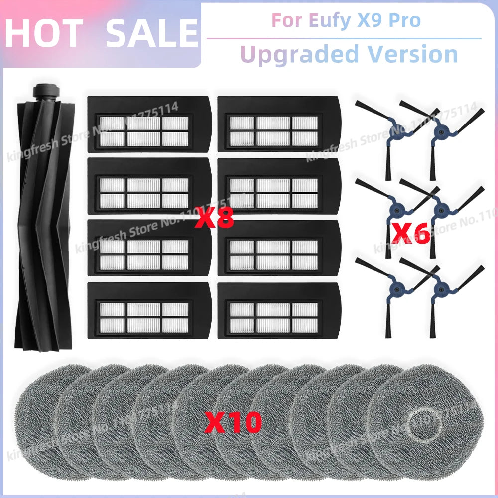 Compatible For Eufy X9 Pro Robot Vacuum Replacement Parts Main Roller Side Brush Hepa Filter Mop Cloth Pad Accessories