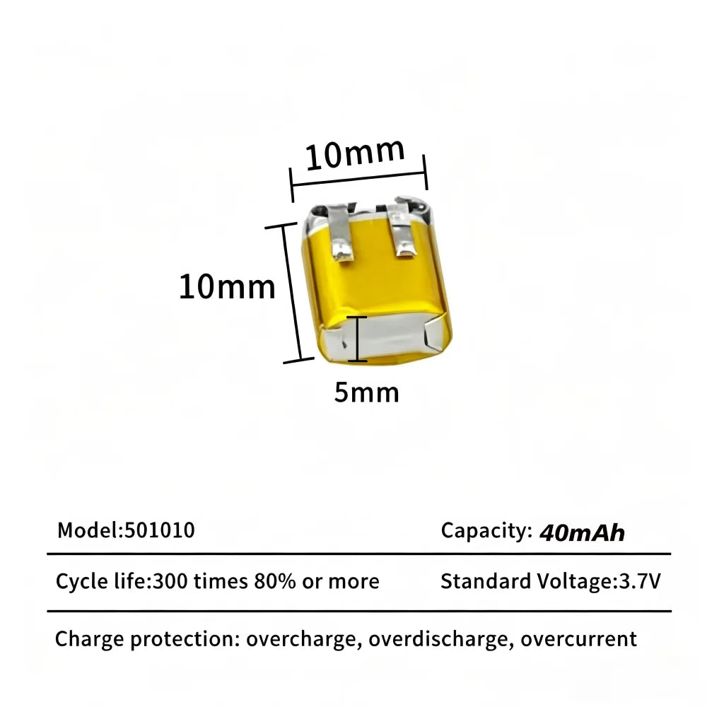 501010 Battery 3.7V 40mAh Lipo Rechargeable Polymer Lithium 
