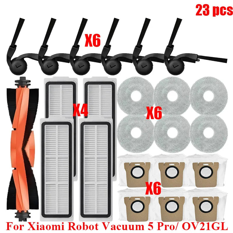 Fit For Xiaomi Robot Vacuum 5 Pro/ OV21GL Robot Vacuum Cleaner Main Side Brush Hepa Filter Mop Cloths Dust Bag Replacement Parts