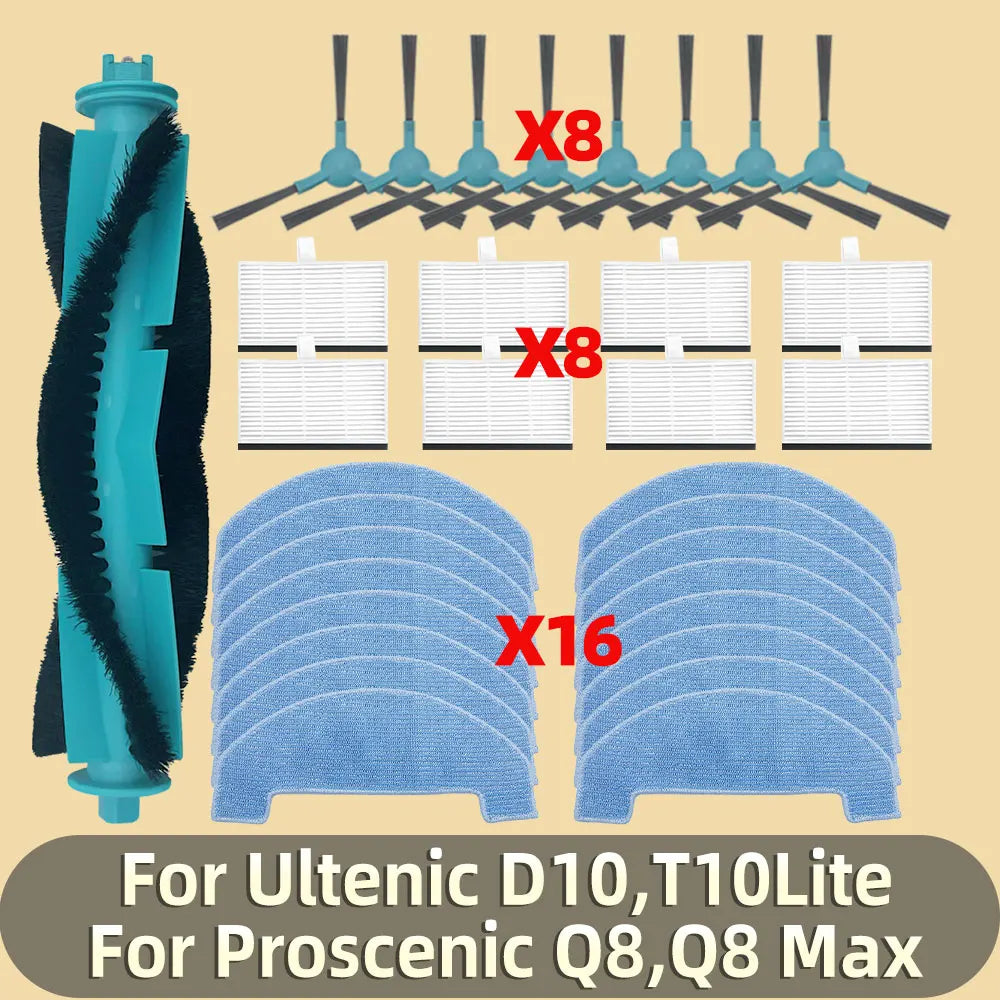 Accessories Fit For ( Ultenic D10 T10Lite Proscenic Q8 Q8 Max ) Vacuum Robot Main Roller Side Brush Mop Pad Filter Hepa Parts