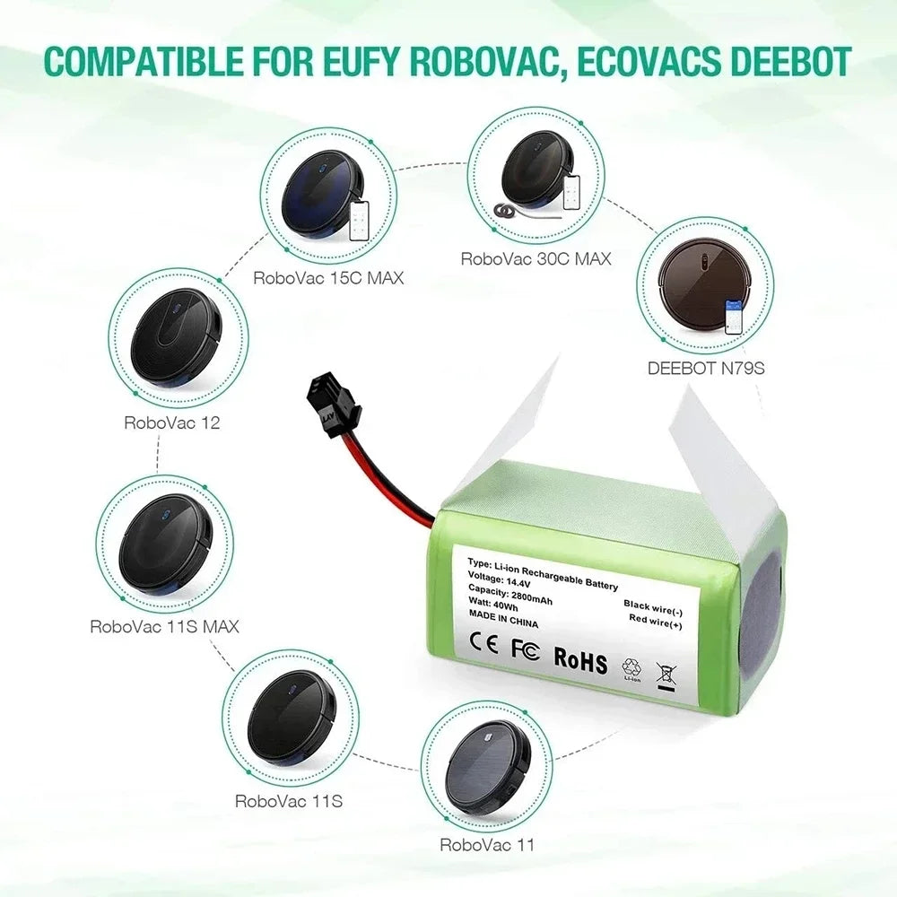 14.4V 2800mAh 4s1p Battery for Eufy RoboVac 15C 15T 25C 30 3