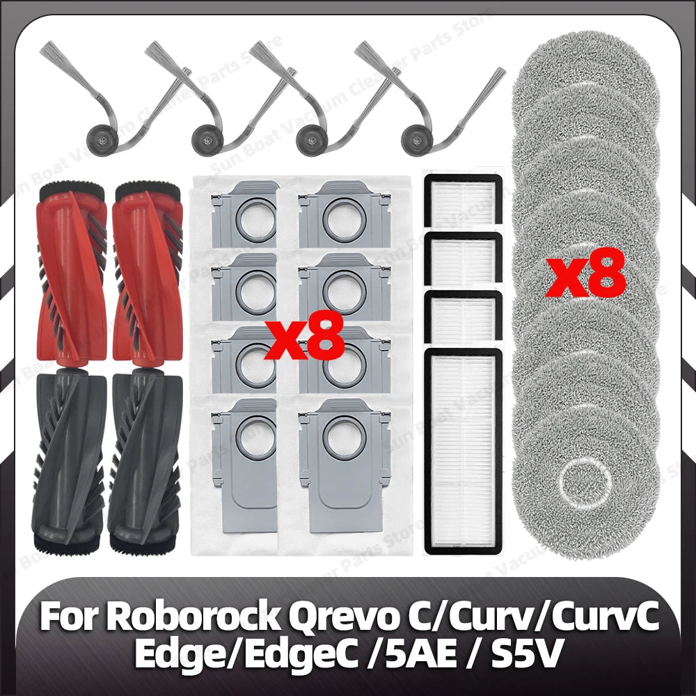 Fit for Roborock Qrevo C/QrevoC Pro/Curv/CurvC/Edge/EdgeC/5AE/S5V/S5X/5AI/5XC Main Side Brush HEPA Filter Mop Pad Dust Bag Parts