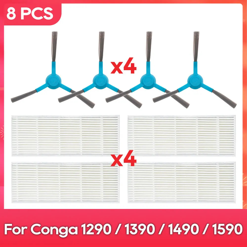 Fit For ( Conga 1290 / 1390 / 1490 / 1590 ) Hepa Filter Side Brush Robot Vacuums Spare Part Replacement Accessory
