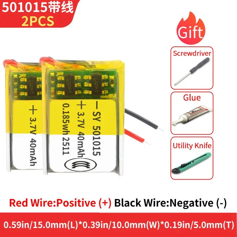 400808 400909 401010 451012 501010 501012 501015 3.7V 40mAh Lithium Polymer Battery for TWS Bluetooth Earphone Headset Repair