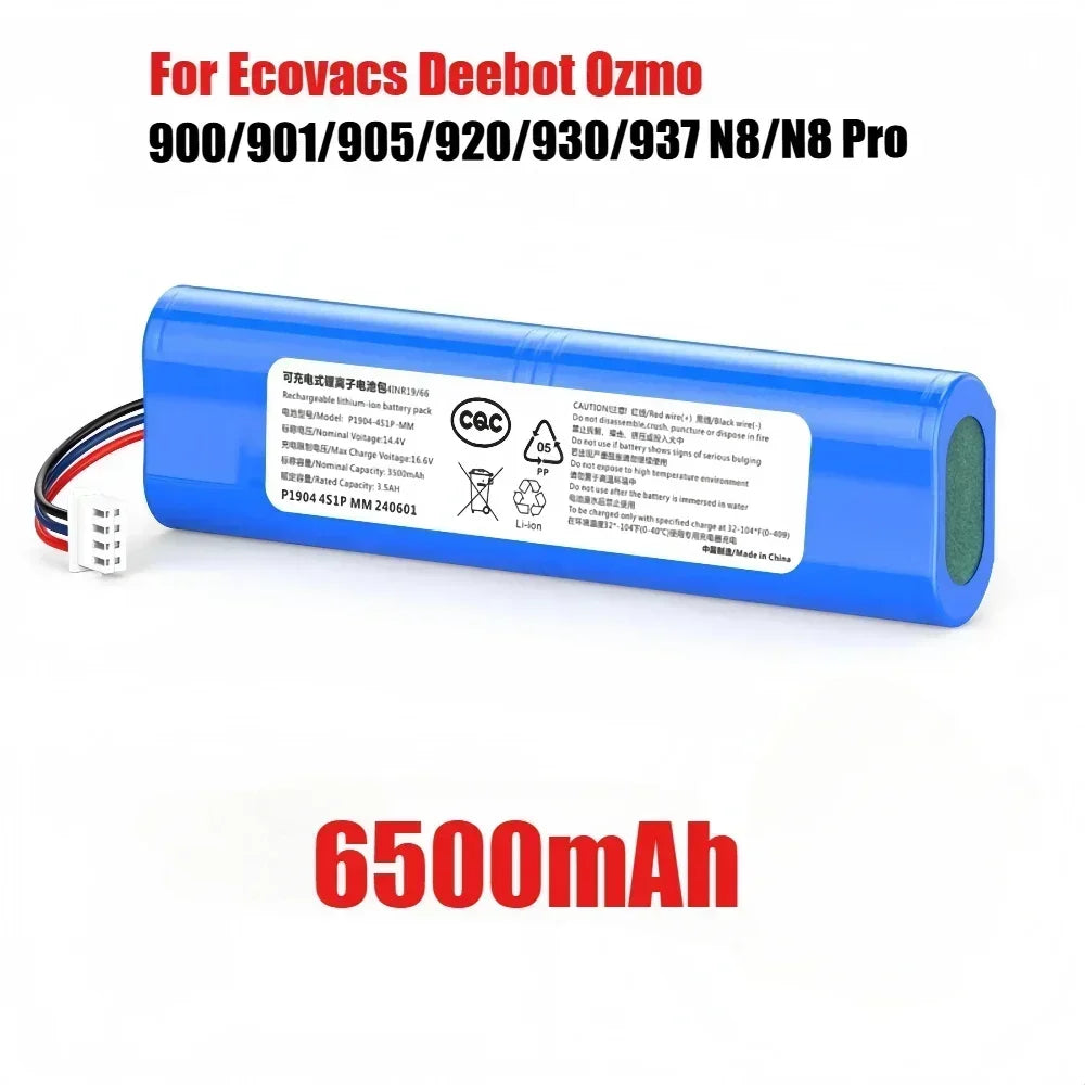 6500mAh Replacement Battery for Ecovacs Deebot Ozmo 900 901 905 920 930 937 N8 Pro 14.4V Li - ION Robot Vacuum Cleaner Battery