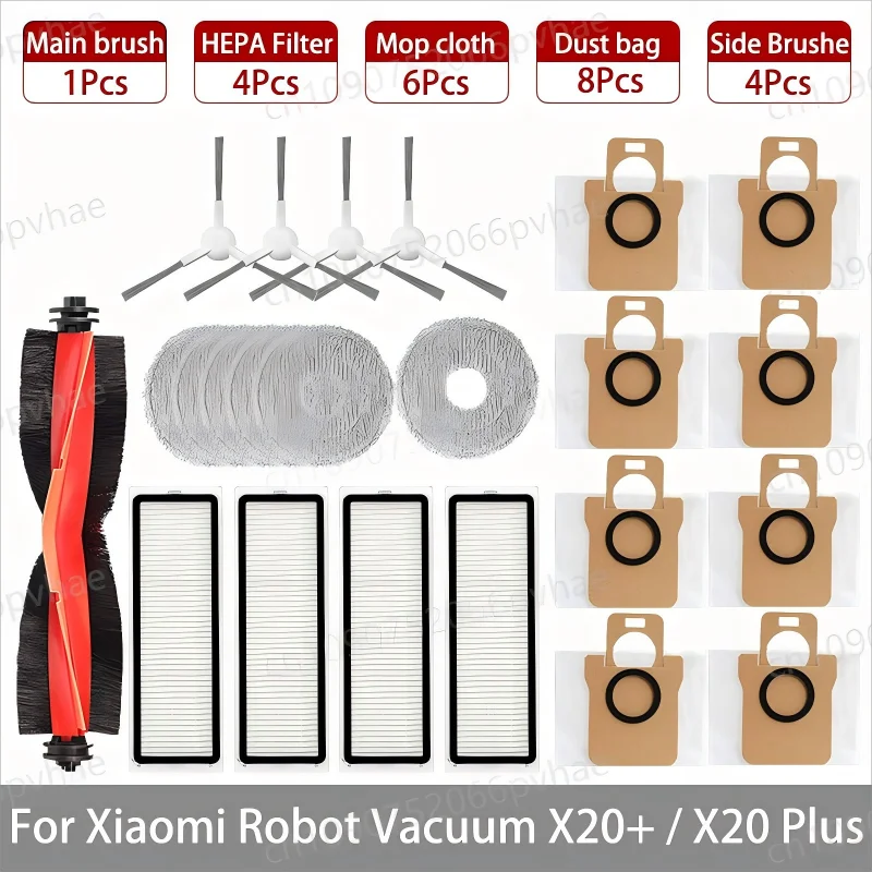 For Xiaomi Robot Vacuum X20+ / X20 Plus Parts Accessories Main Brush Side Brush Hepa Filter Mop Cloth Dust Bag Replacement Spare