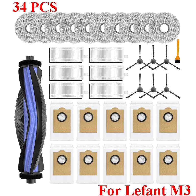 Accessories For Lefant M3 / M3 MAX / M3L HEPA Filters Robot Vacuum Cleaner Main Side Brush Mop Cloth Pads Dust Bags