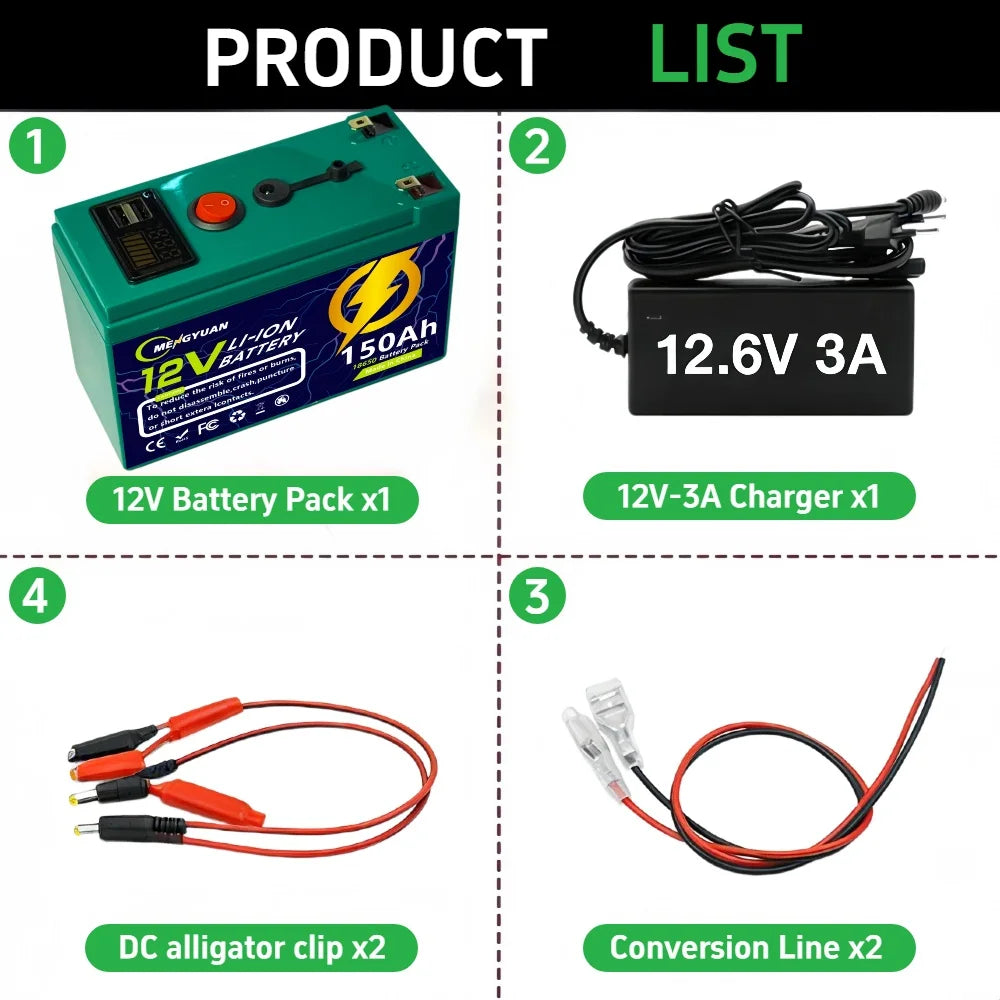 12V 150Ah Lithium-Ion Battery Built-in BMS Deep Cycle for LE