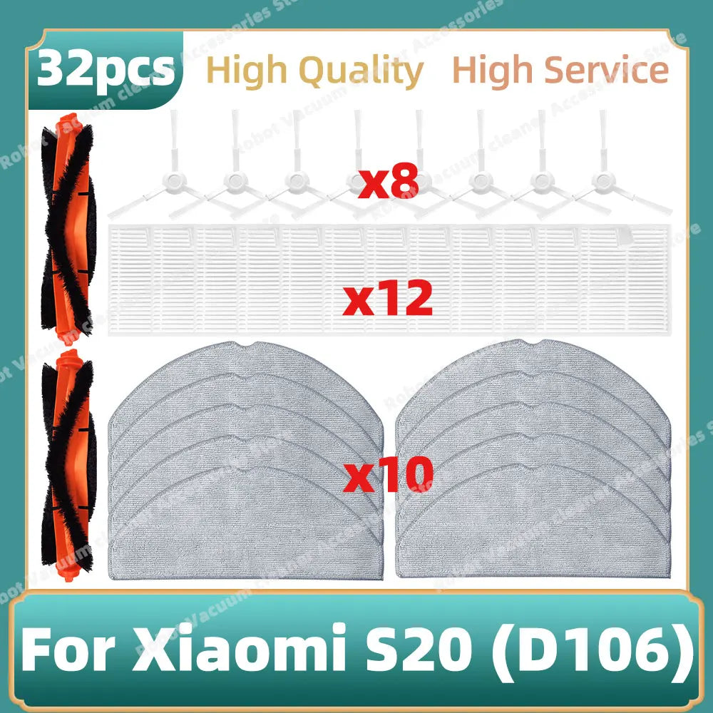 Compatible For Xiaomi Robot Vacuum S20 / D106 Parts Main Side Hepa Filter Mop Cloth Replacement Accessories