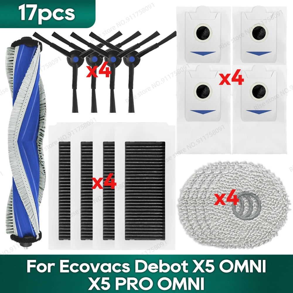 Compatible for Ecovacs X5 OMNI / X5 PRO OMNI Robot Vacuum Cleaner Dust Bags Accessories Main Side Brush Mop Cloth Replacement