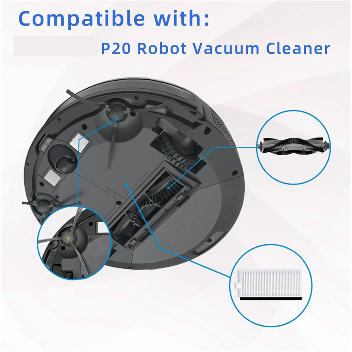 Compatible For AIRROBO P20 Robot Vacuum Cleaner Main Side Br