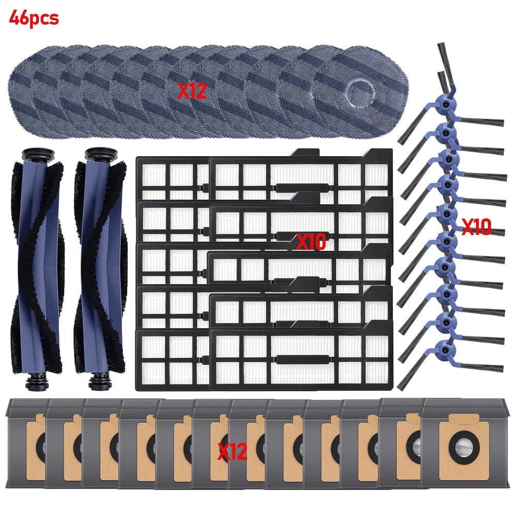 Replacement Parts Kit for Eufy X10 Pro Omni Robot Vacuum Accessories Main Roller Brush Filters Dust Bags Mop Pads Side Brushes