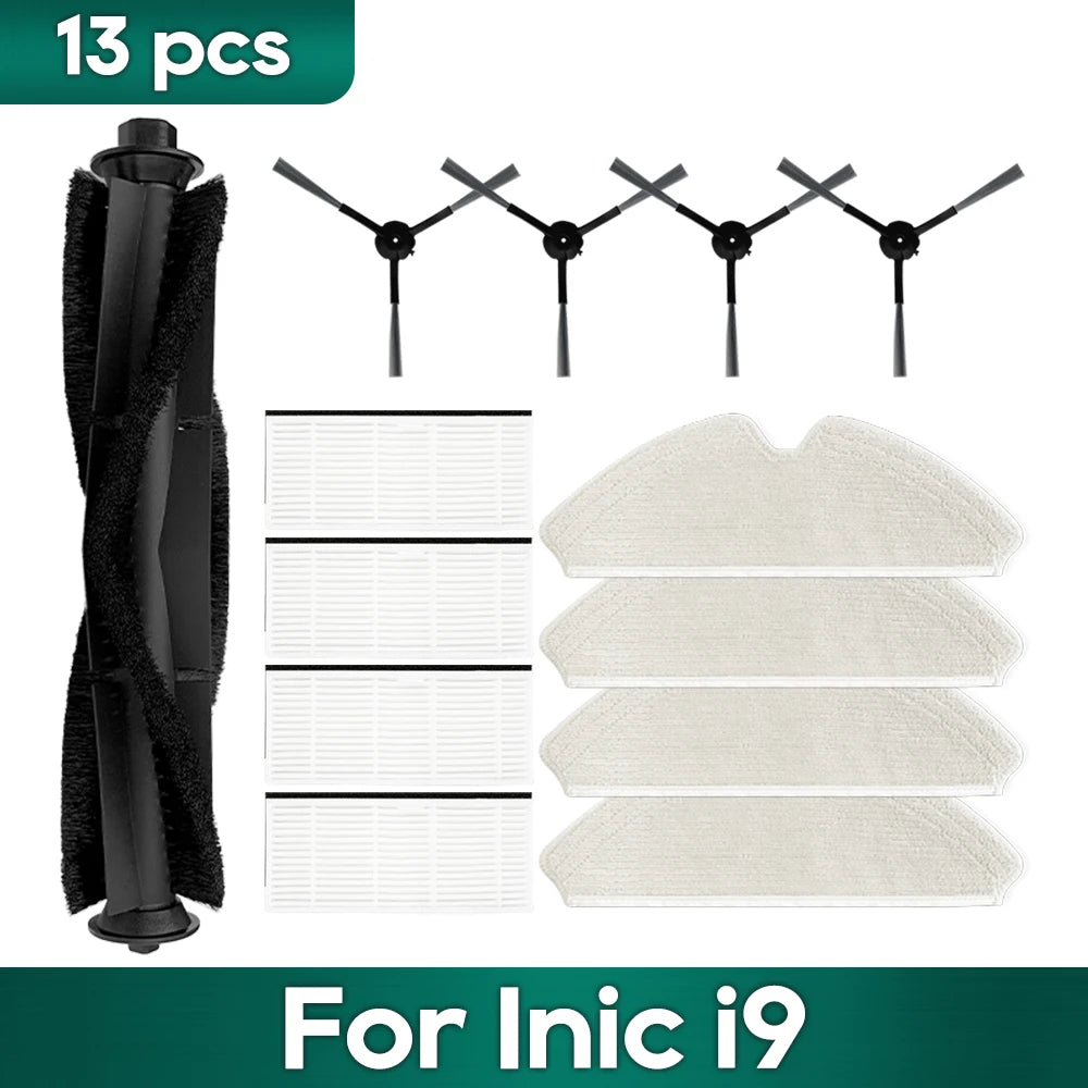 Compatible For Inic i9 아이닉 i9 Robot Vacuums Replacement Spare Parts Kit Accessories Main Side Brush Hepa Filter Mop Cloth Wipe