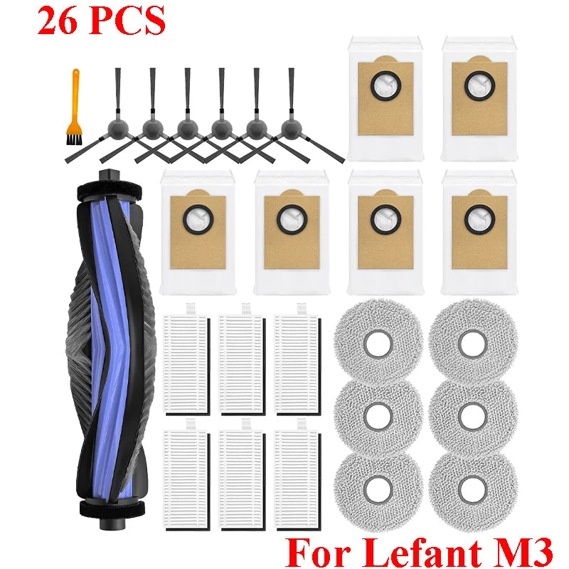 Accessories For Lefant M3 / M3 MAX / M3L HEPA Filters Robot Vacuum Cleaner Main Side Brush Mop Cloth Pads Dust Bags