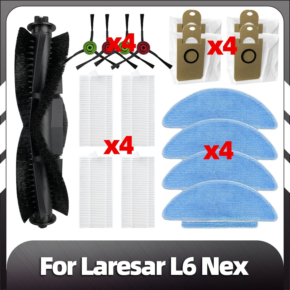 Compatible for Laresar L6 Nex Robot Vacuum Replacement Main Side Brush HEPA Filter Mop Pads Dust Bags Spare Parts Accessories