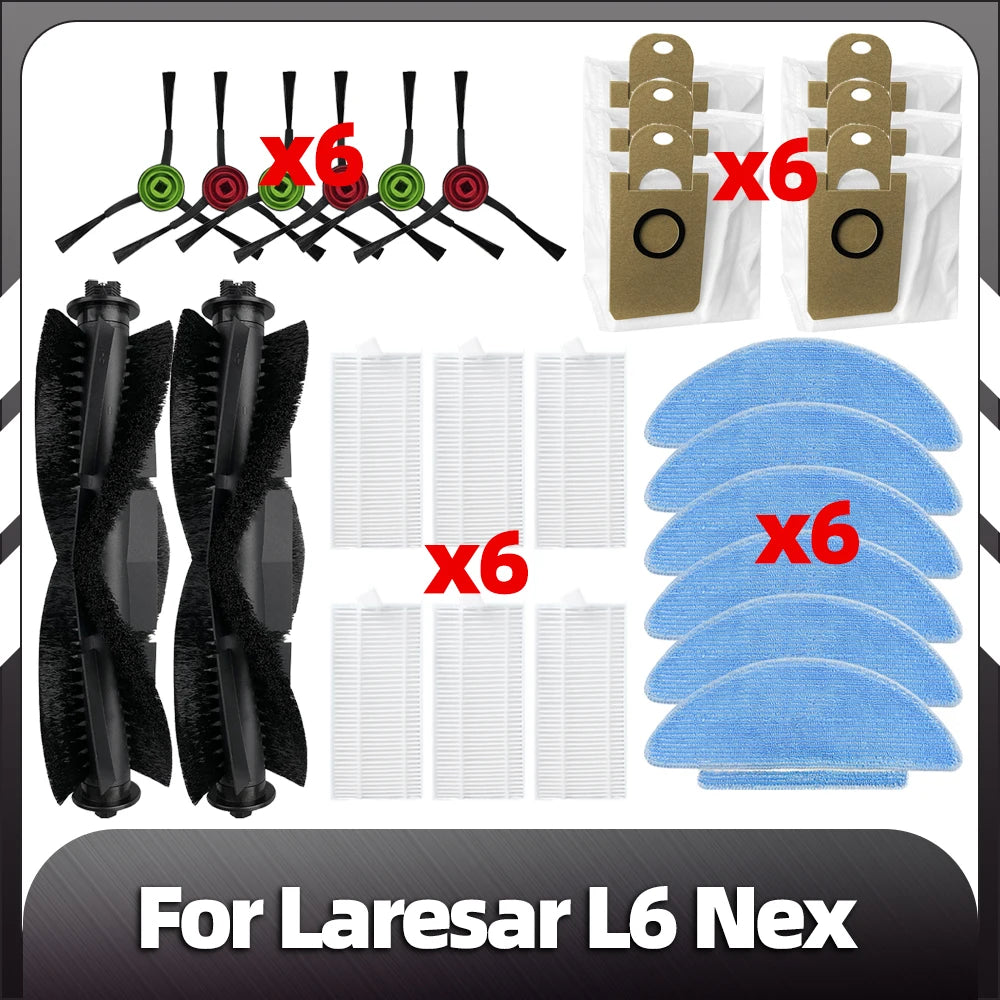 Compatible for Laresar L6 Nex Robot Vacuum Replacement Main Side Brush HEPA Filter Mop Pads Dust Bags Spare Parts Accessories