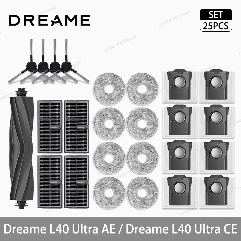 Dreame L40 Ultra AE / L40 Ultra CE Robot Vacuum Cleaner Accessories Main Side Brush Mop Cloth Hepa Filter Dust Bag Spare Parts