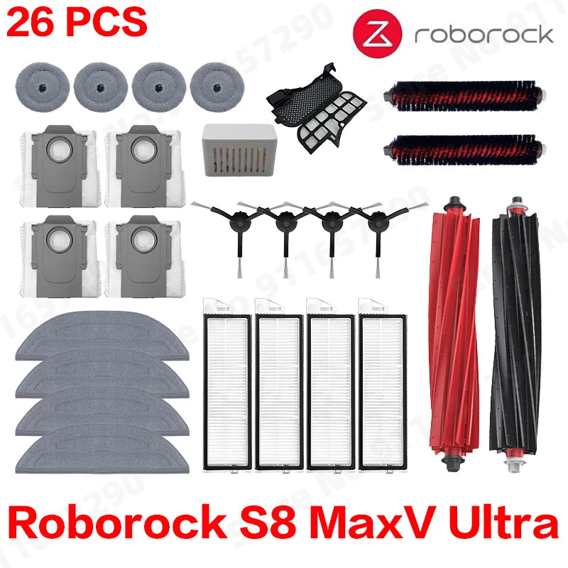 Roborock S8 MaxV Ultra Robot Vacuum Spare Parts Main Side Brushes Mop Cloths HEPA Filters Dust Bags Accessories