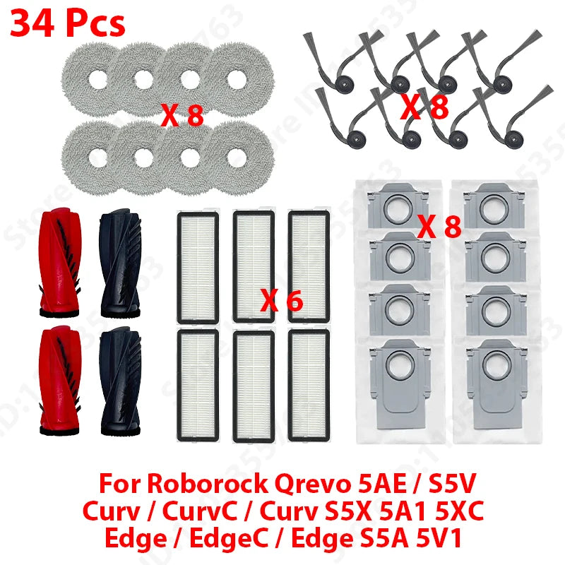 For ( Roborock Qrevo 5AE / S5V / Curv / CurvC / Curv S5X 5A1 5XC / Edge / EdgeC / Edge S5A 5V1 ) Parts Brush Filter Mop Bag