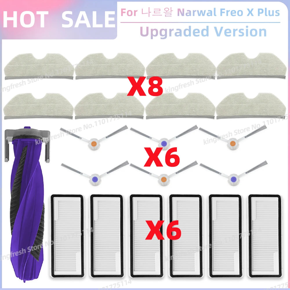 Fit For 나르왈 Narwal Freo X Plus Robot Vacuum Parts Main Roller Side Brush Hepa Filter Mop Pad Dust Bag Replacement Accessories