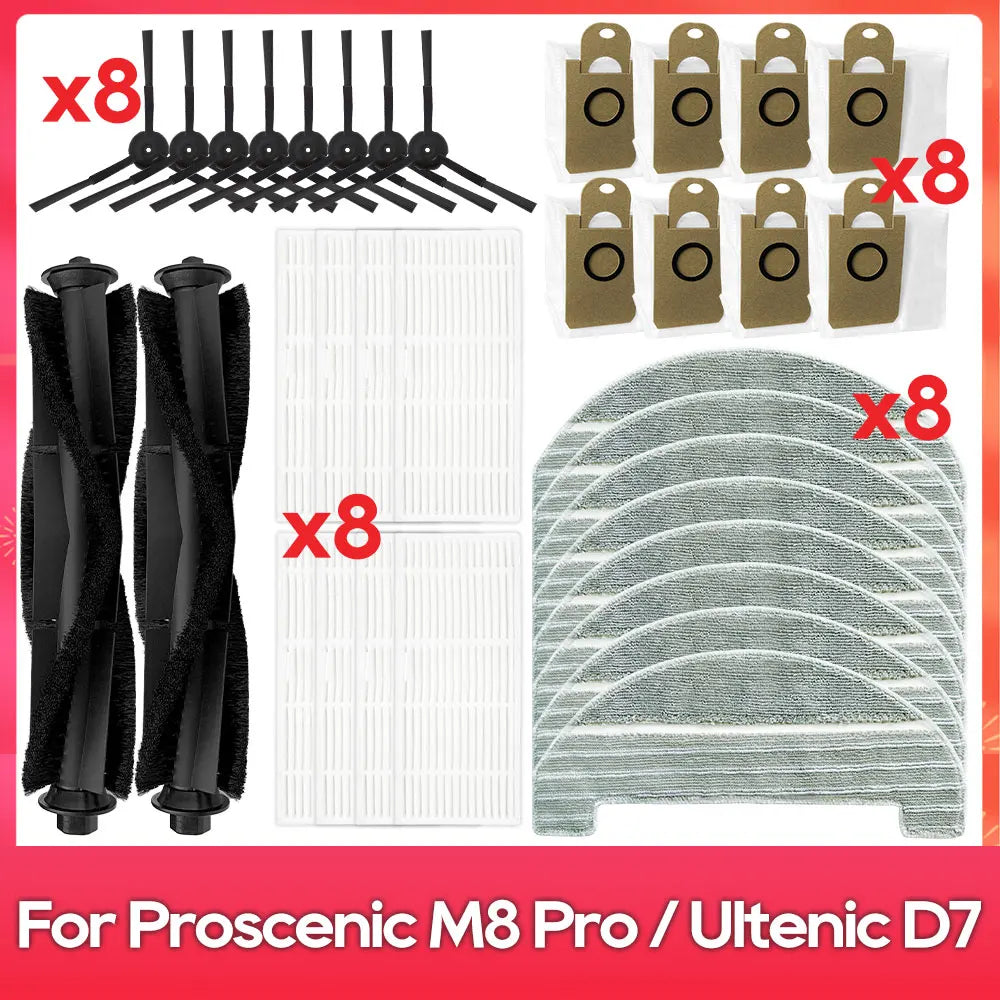Fit For ( Proscenic M8 Pro / Ultenic D7 ) Part Accessories Main Side Brush Hepa Filter Mop Dust Bag Robot Vacuum Cleaner Kit