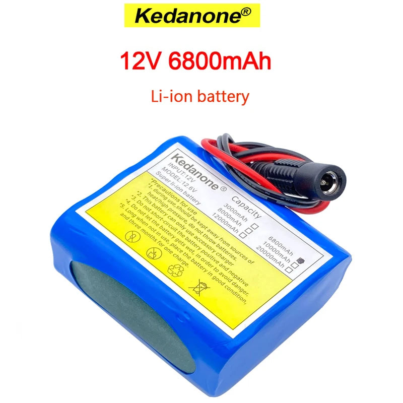 Kedanone 12V 6800mAh Li-ion Rechargeable Batteries with BMS Lithium Battery Packs Protection Board for Monitoring+12.6V Charger