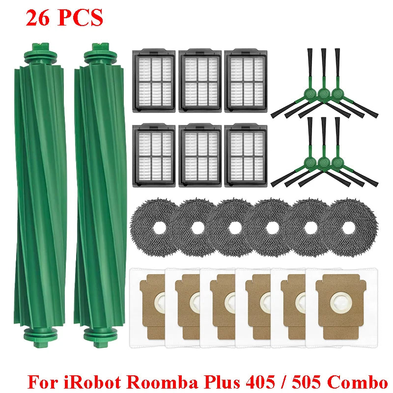For Irobot Roomba Plus 405 Combo/505 Combo Robot Vacuum Cleaner Main Brushes Side Mop Cloths Filters Dust Bags Accessories Kit