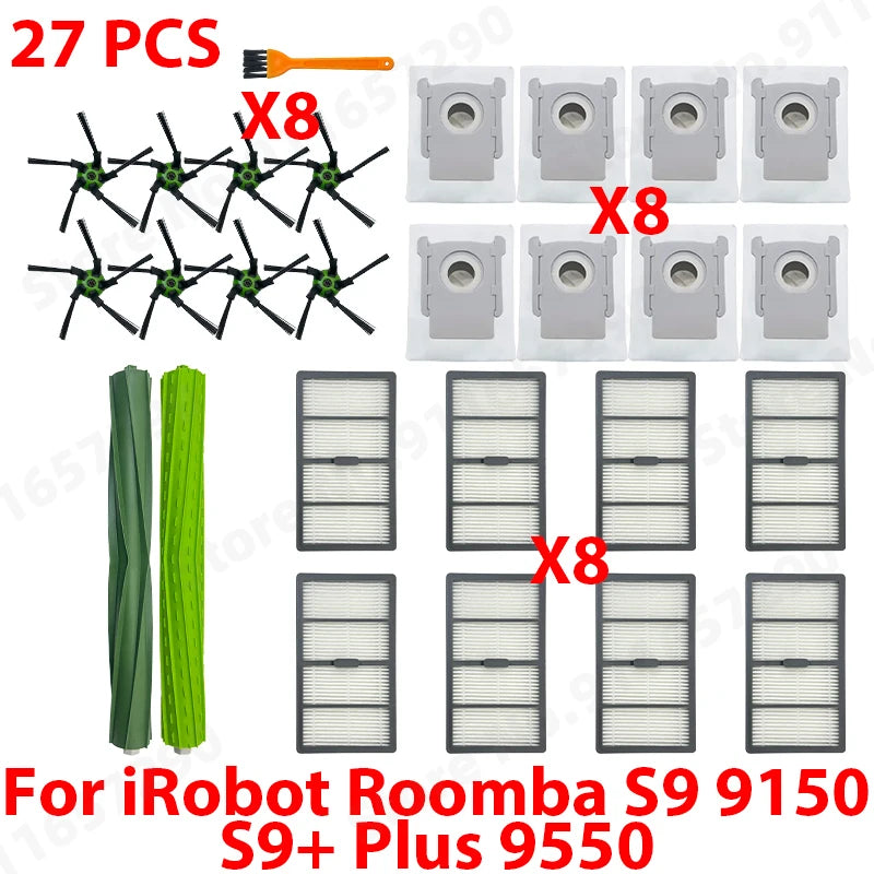 Main Side Brushes HEPA Filters Dust Bag Spare Parts For IRobot Roomba S9 9150 / S9+ Plus 9550 Robot Vacuum Cleaner Accessories
