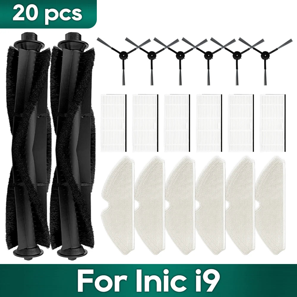 Compatible For Inic i9 아이닉 i9 Robot Vacuums Replacement Spare Parts Kit Accessories Main Side Brush Hepa Filter Mop Cloth Wipe
