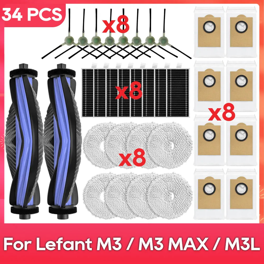 Fit For ( Lefant M3 / M3 MAX / M3L / Gen2 / Gen1 ) Brush Filter Mop Dust Bag Parts Accessories Robot Vacuum Cleaner Kit